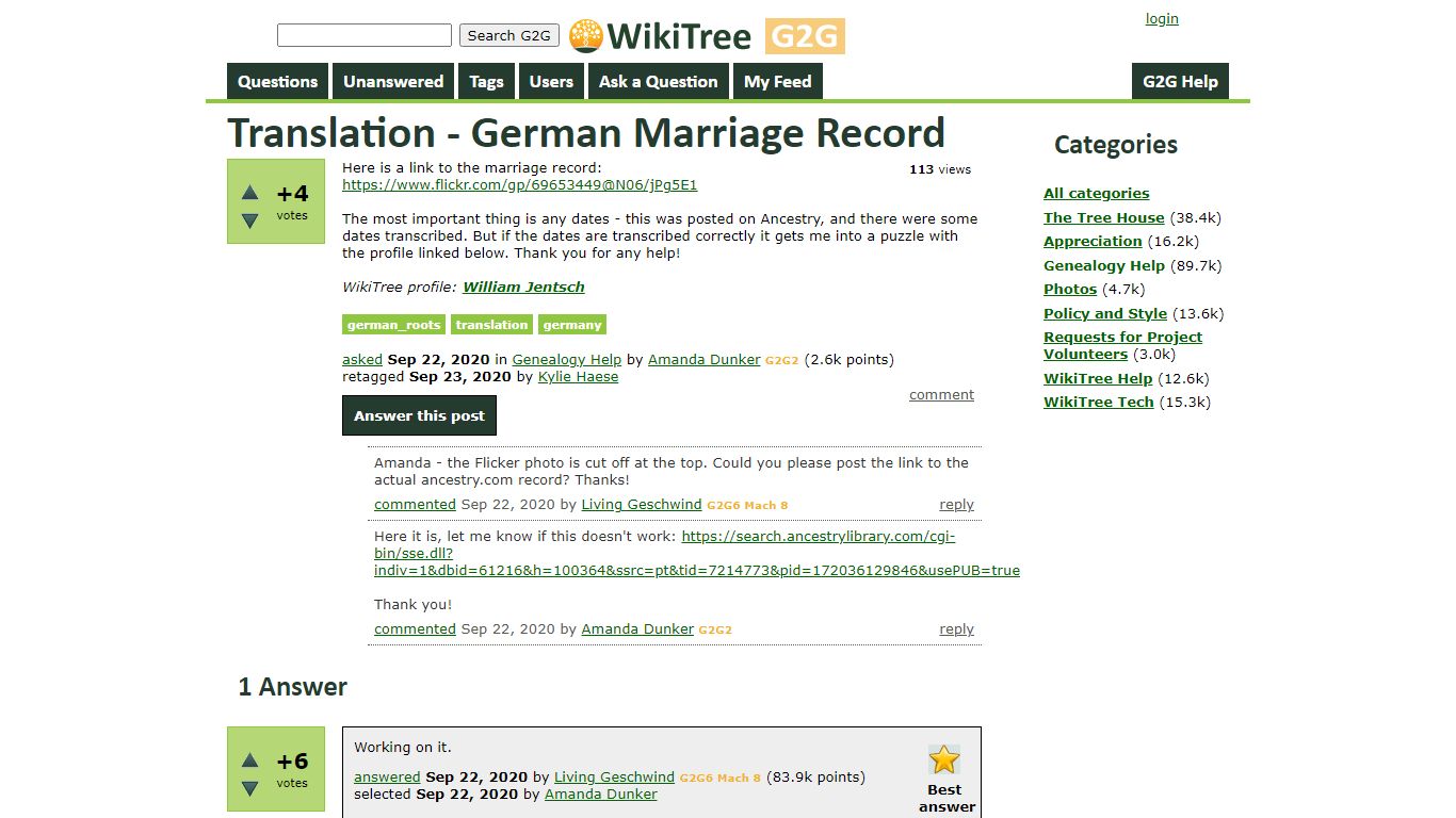 Translation - German Marriage Record - WikiTree G2G